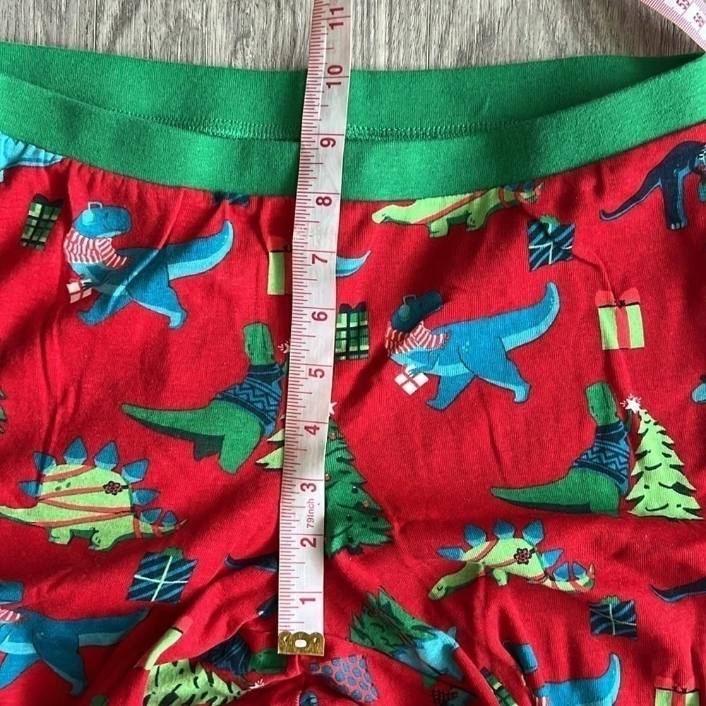 Christmas PJs Long Sleeve Pants Set Red Green Dinosaurs Size M